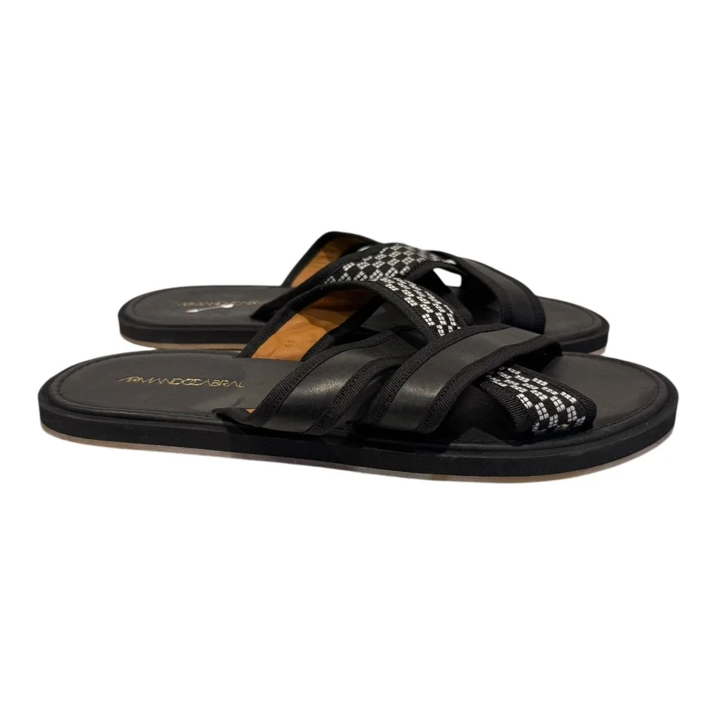 Armando Cabral Men's Black Arabia Iv Woven Cotton Leather Slides Sz 45 / 12 $485